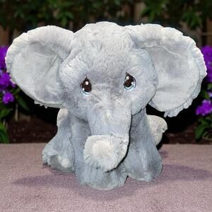 Aurora Precious Moments Elephant Plush Stuffed Animal Tuk Gray Stitched Eyes 8"